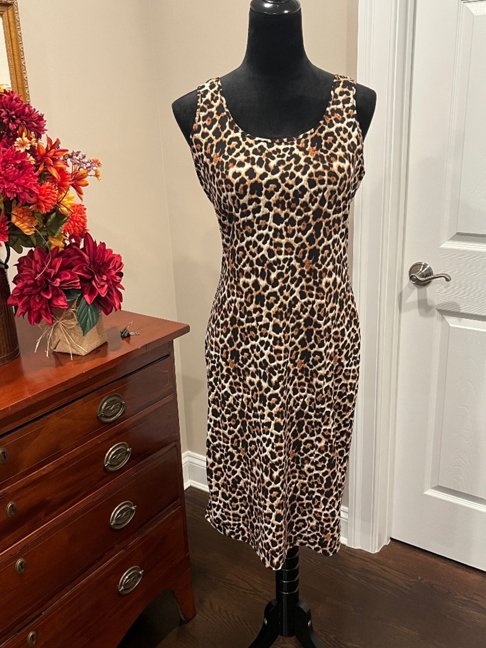 Derek Heart Leopard Print Sleeveless Bodycon Midi Dress L